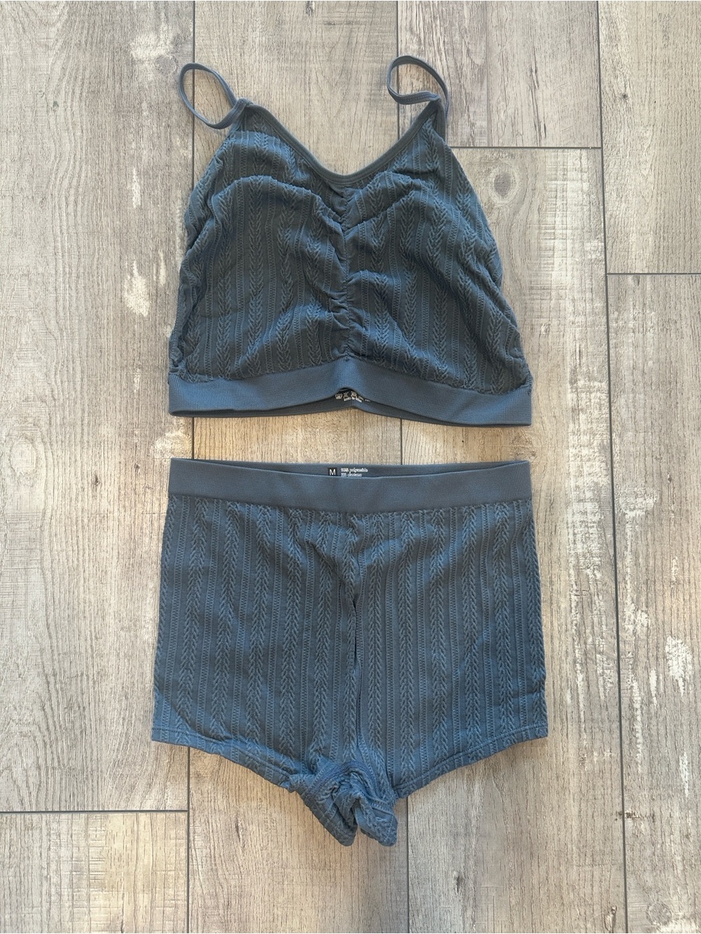 Women’s Charcoal Lace Crop Bralette & High-Waist Short Set
